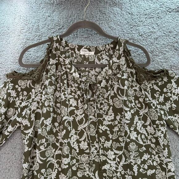 Pleione NOWT Women's Small Shoulder‎ Cut Out Blouse Dark Green Flowy - Picture 7 of 10